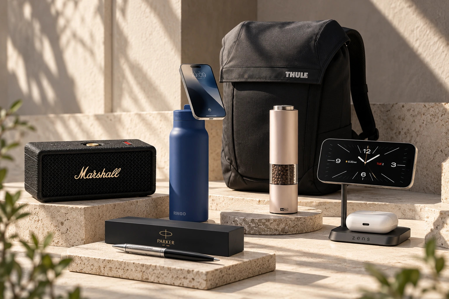 Curated gifts on an oak table